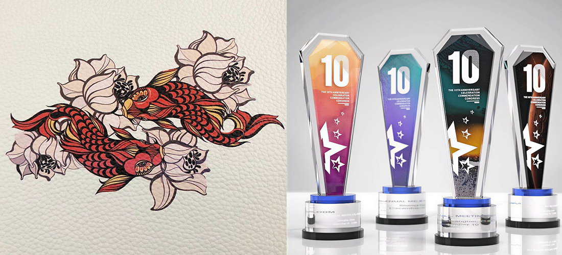 Trophy leather UV printing