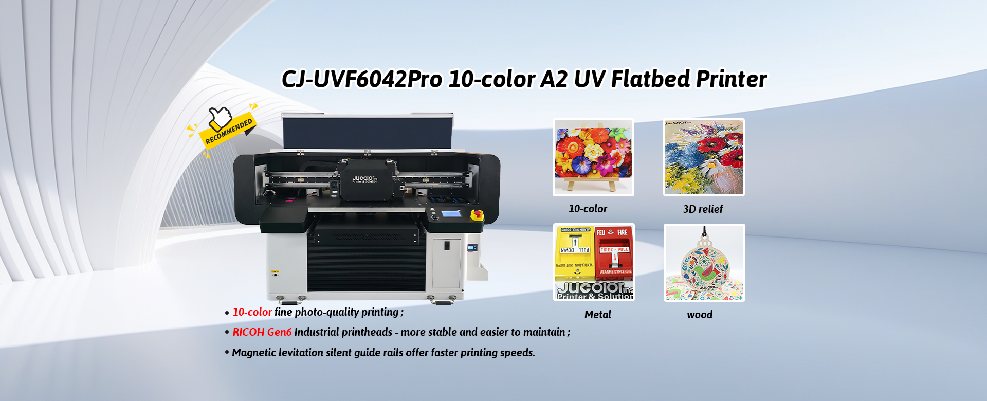 Jucolor CJ-UVF6042Pro-RIcoh A2 Industry 10-Color High-definition UV Flatbed Printer