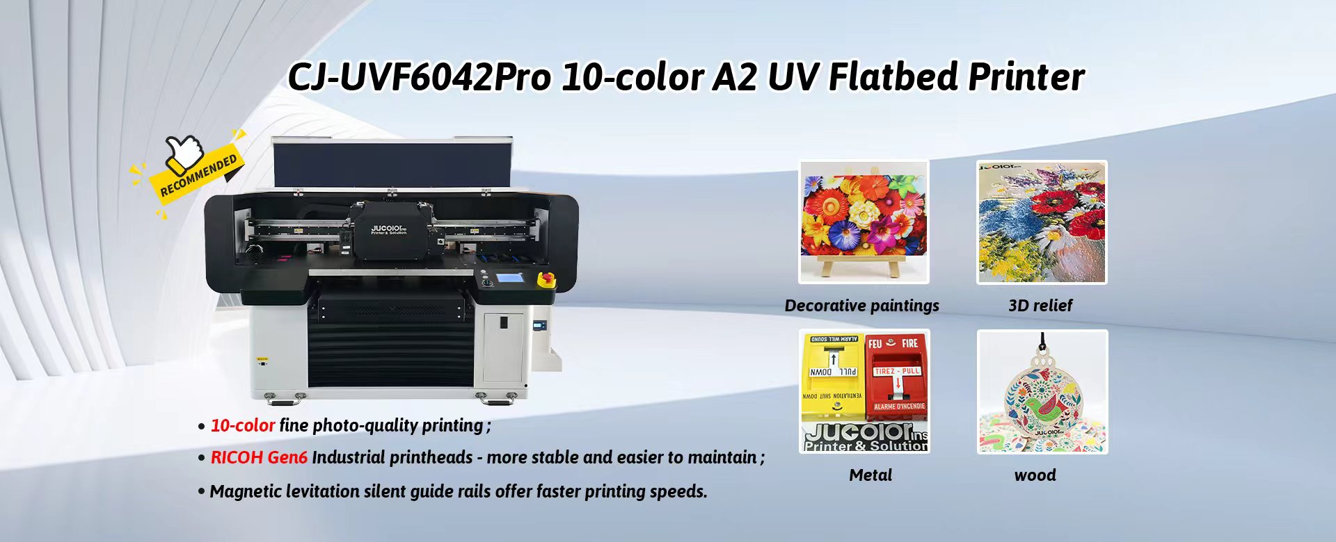 Jucolor CJ-UVF6042Pro-RIcoh A2 Industry 10-Color High-definition UV Flatbed Printer