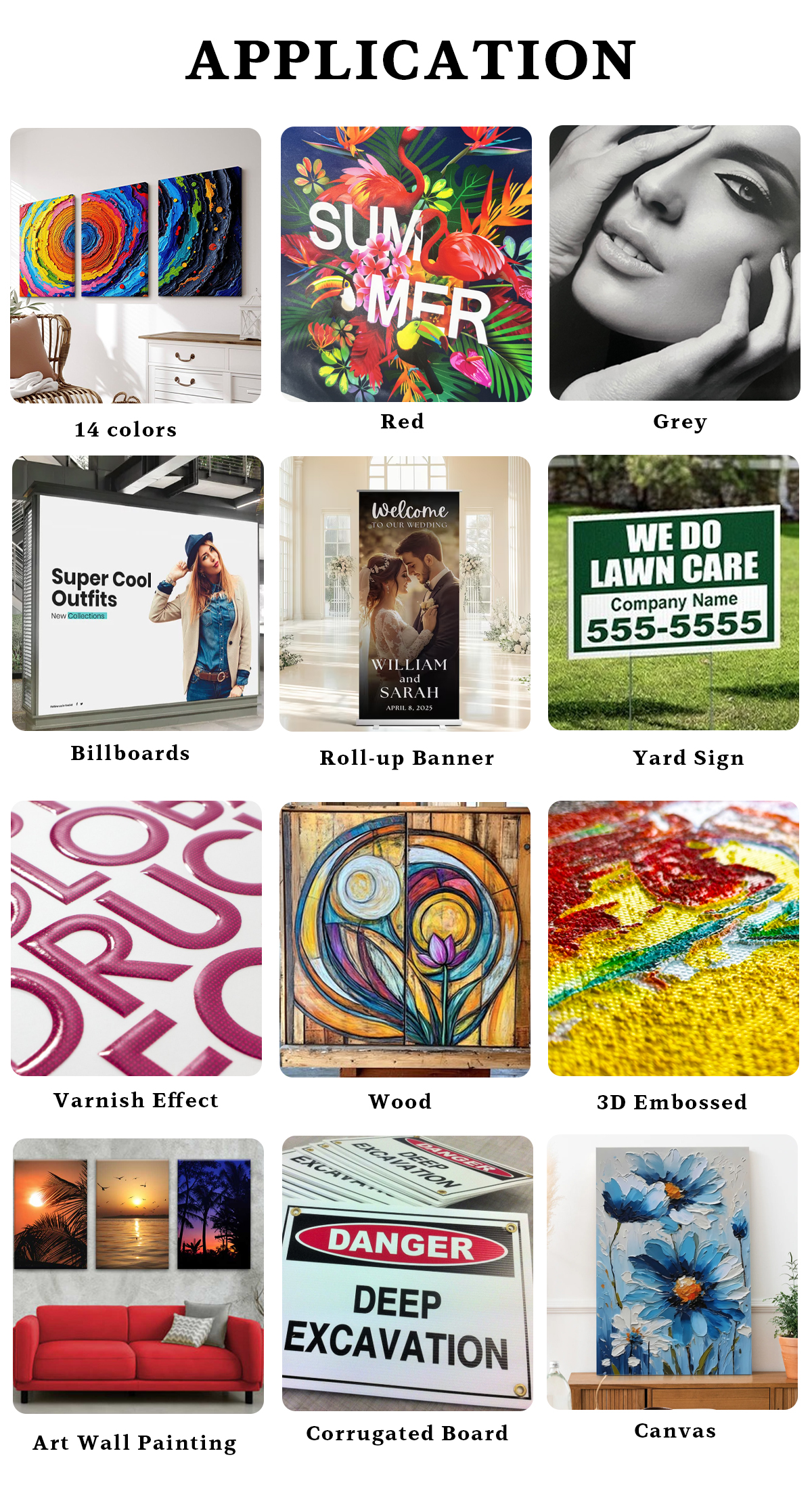 Applications of the 2513Pro-UltraHD 14-color UV large flatbed printer